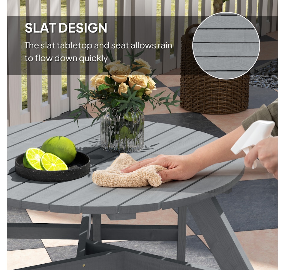 Image 968306_ALTMORE5.jpg, Product 968-306 / Price $199.99, Outsunny Picnic Table Bench Set with Umbrella Hole for 6 People Grey from Outsunny on TSC.ca's Home & Garden department