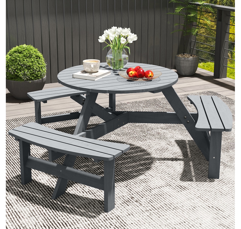 Image 968306_ALTMORE7.jpg, Product 968-306 / Price $199.99, Outsunny Picnic Table Bench Set with Umbrella Hole for 6 People Grey from Outsunny on TSC.ca's Home & Garden department