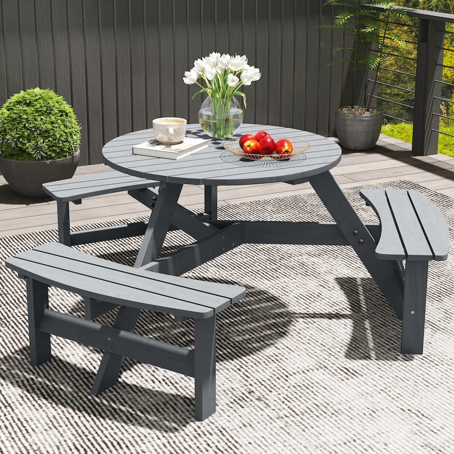 Image 968306_ALTMORE7.jpg, Product 968-306 / Price $219.99, Outsunny Picnic Table Bench Set with Umbrella Hole for 6 People Grey from Outsunny on TSC.ca's Home & Garden department