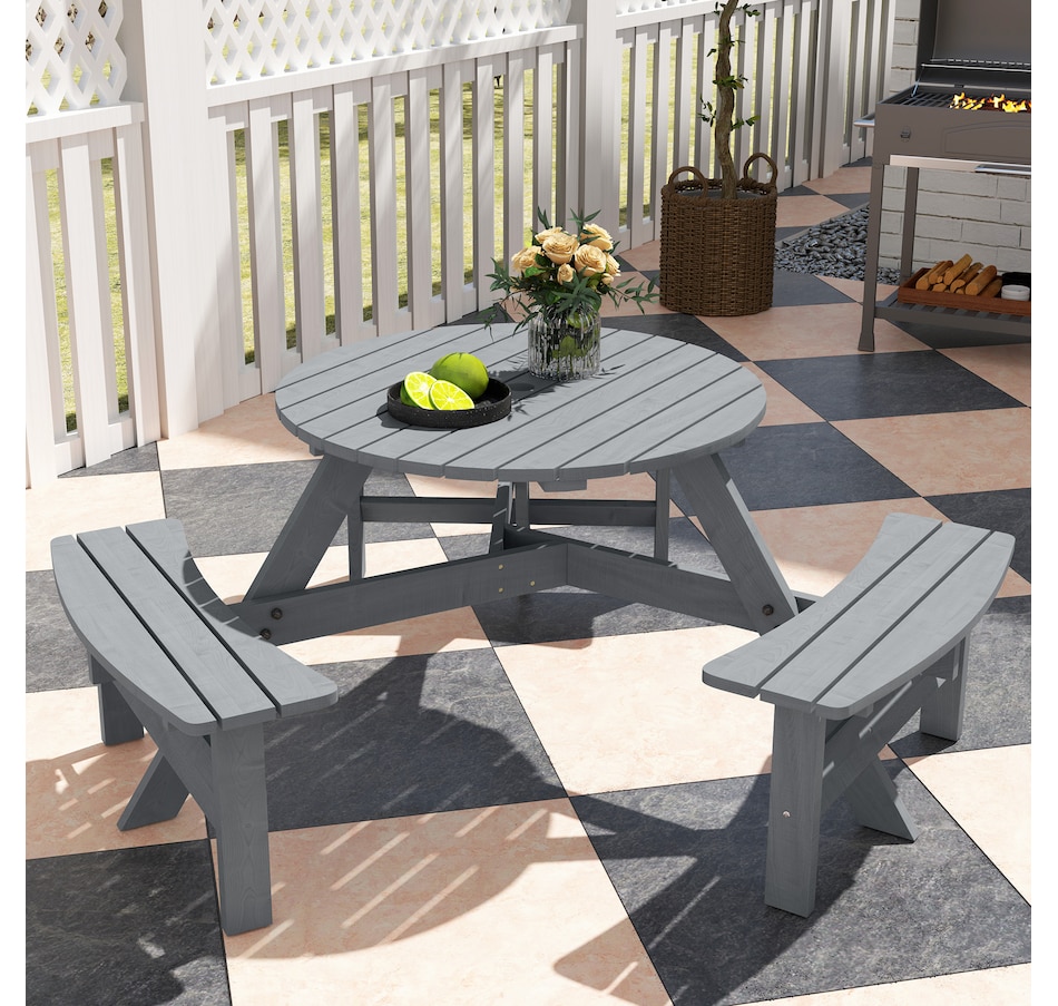 Image 968306_ALTMORE8.jpg, Product 968-306 / Price $199.99, Outsunny Picnic Table Bench Set with Umbrella Hole for 6 People Grey from Outsunny on TSC.ca's Home & Garden department