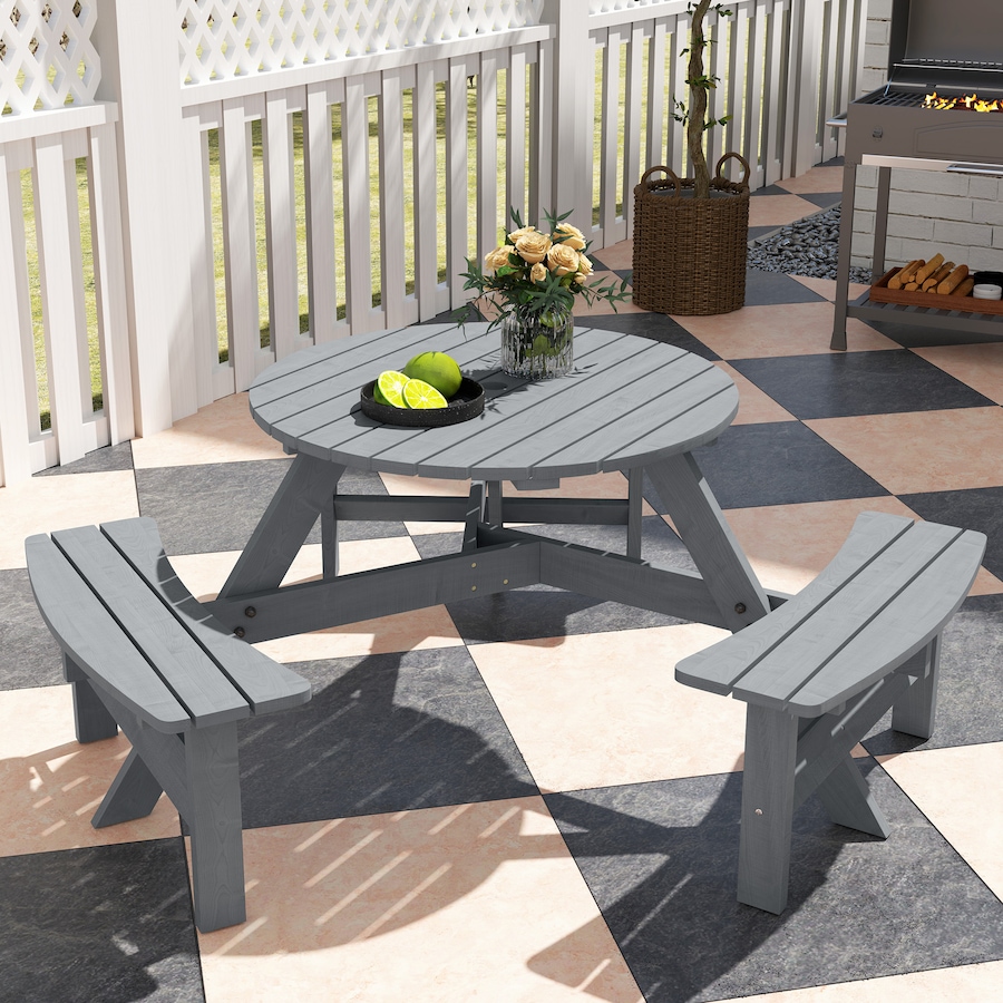 Image 968306_ALTMORE8.jpg, Product 968-306 / Price $219.99, Outsunny Picnic Table Bench Set with Umbrella Hole for 6 People Grey from Outsunny on TSC.ca's Home & Garden department