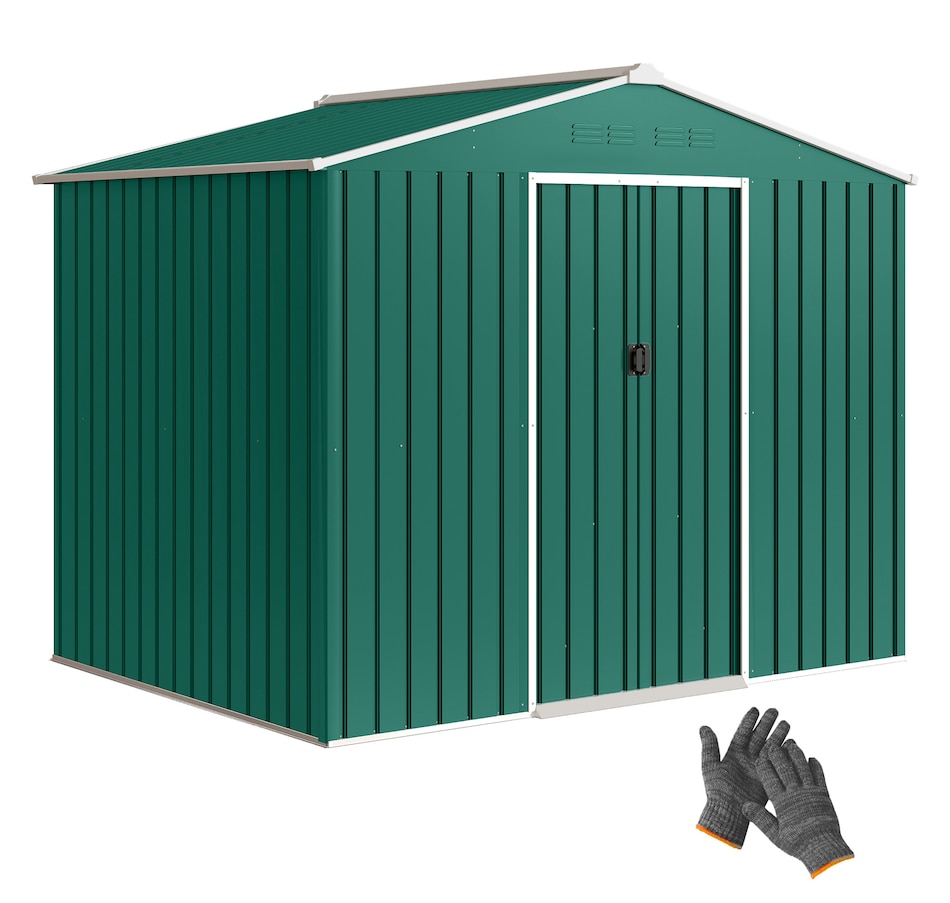 Image 968312.jpg, Product 968-312 / Price $369.99, Outsunny 8'x6' Metal Outdoor Storage Shed w/ Sliding Doors Green from Outsunny on TSC.ca's Home & Garden department