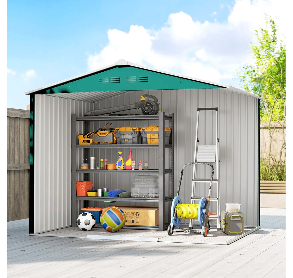 Image 968312_ALTMORE6.jpg, Product 968-312 / Price $369.99, Outsunny 8'x6' Metal Outdoor Storage Shed w/ Sliding Doors Green from Outsunny on TSC.ca's Home & Garden department
