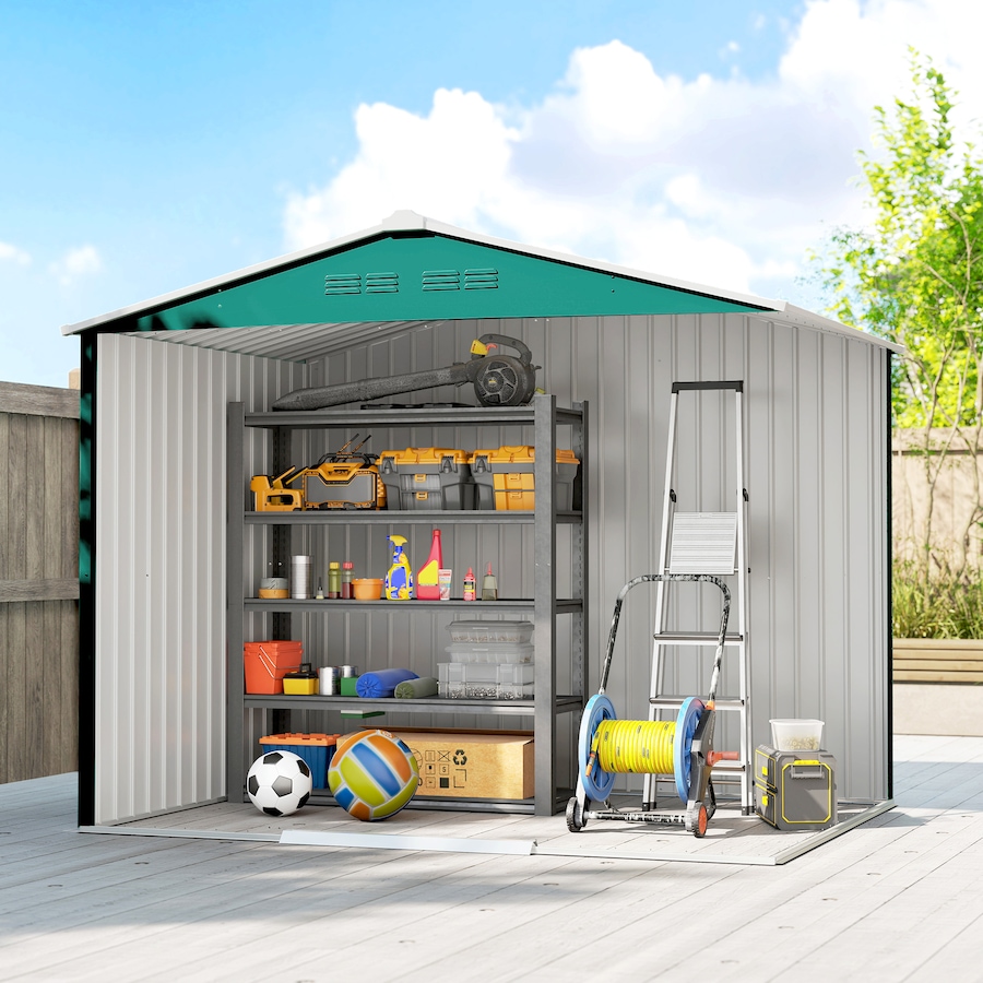 Image 968312_ALTMORE6.jpg, Product 968-312 / Price $359.99, Outsunny 8'x6' Metal Outdoor Storage Shed w/ Sliding Doors Green from Outsunny on TSC.ca's Home & Garden department