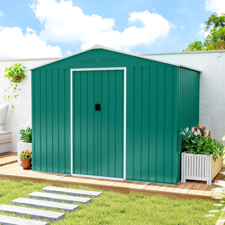 Image 968312_ALTMORE8.jpg, Product 968-312 / Price $359.99, Outsunny 8'x6' Metal Outdoor Storage Shed w/ Sliding Doors Green from Outsunny on TSC.ca's Home & Garden department