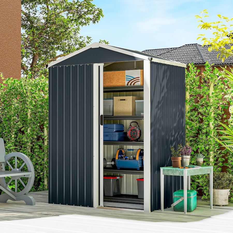 Image 968318_ALTMORE1.jpg, Product 968-318 / Price $199.99, Outsunny 4.5 x 3ft Outdoor Storage Shed, Metal Garden Shed, Dark Grey from Outsunny on TSC.ca's Home & Garden department