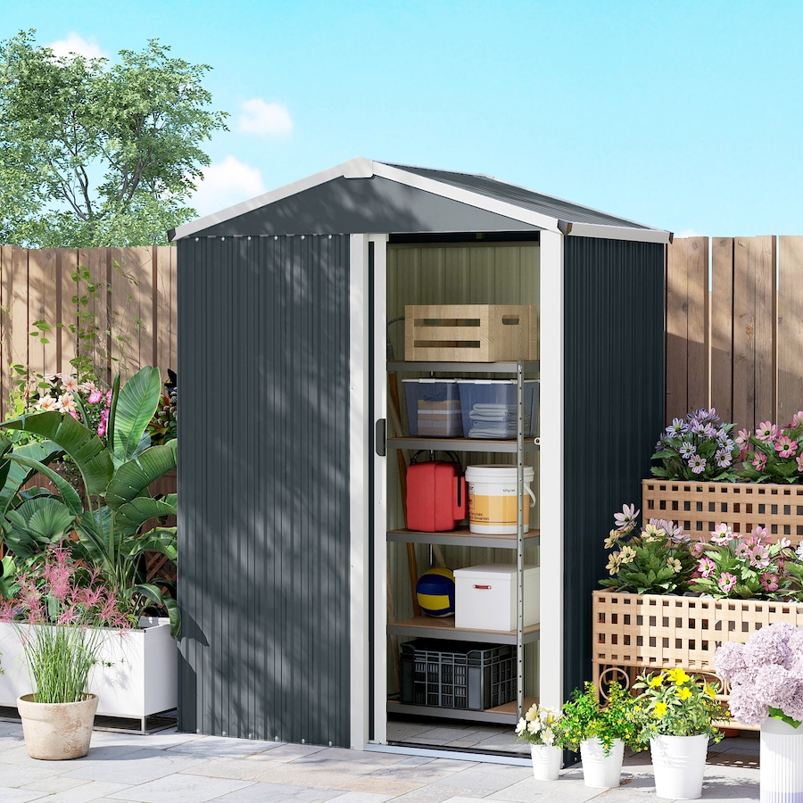 Image 968318_ALTMORE11.jpg, Product 968-318 / Price $219.99, Outsunny 4.5 x 3ft Outdoor Storage Shed, Metal Garden Shed, Dark Grey from Outsunny on TSC.ca's Home & Garden department