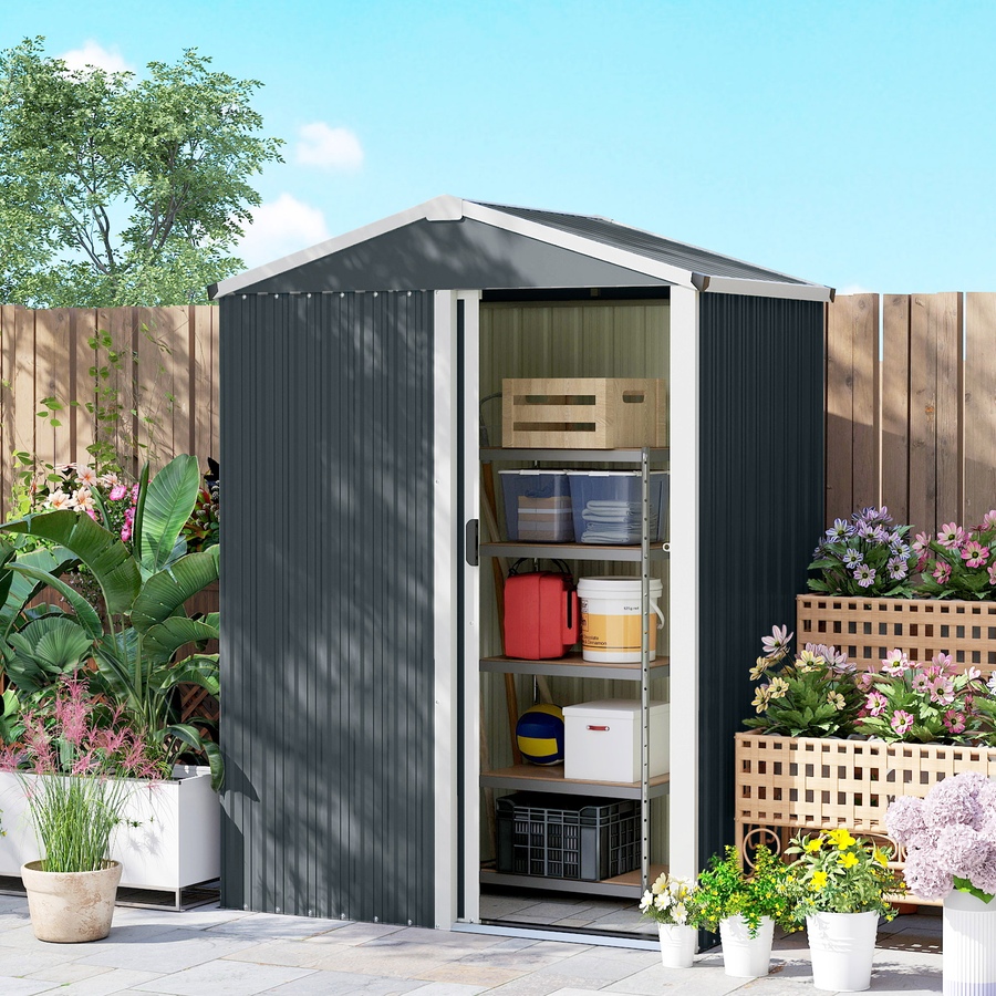Image 968318_ALTMORE7.jpg, Product 968-318 / Price $199.99, Outsunny 4.5 x 3ft Outdoor Storage Shed, Metal Garden Shed, Dark Grey from Outsunny on TSC.ca's Home & Garden department