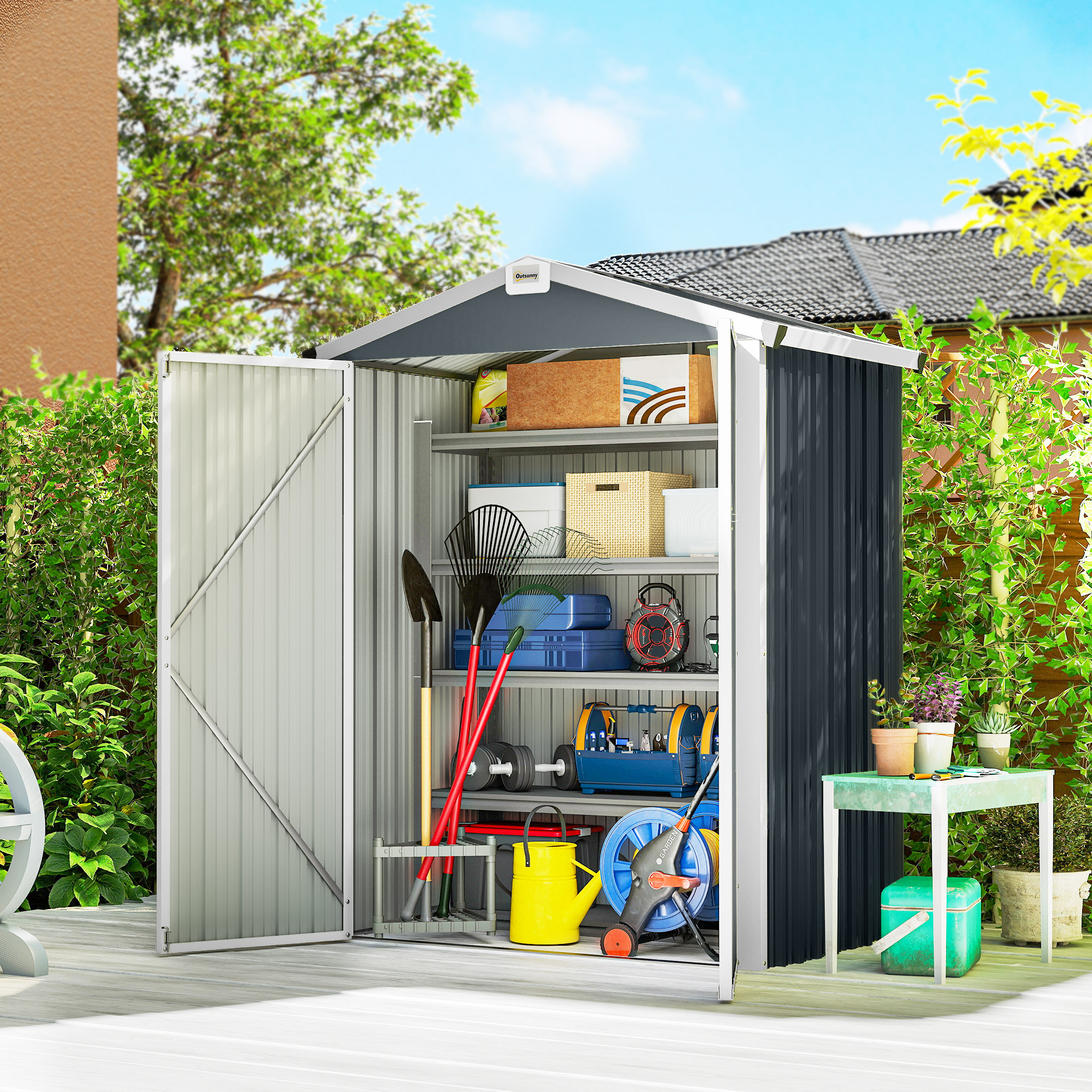 Outsunny 4.4' x 3' Outdoor Storage Shed w/ Lockable Wide Doors
