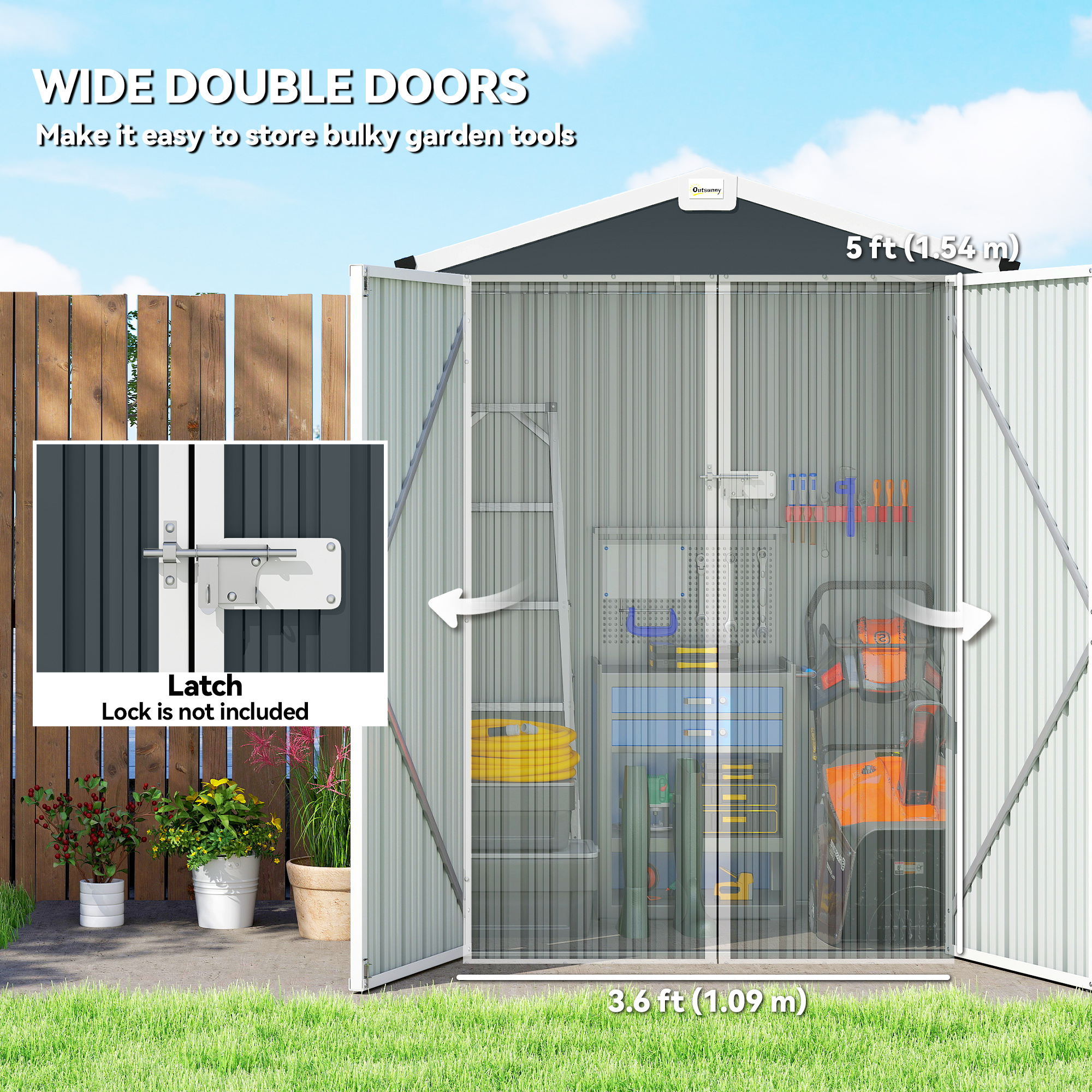 Outsunny 4.4' x 3' Outdoor Storage Shed w/ Lockable Wide Doors