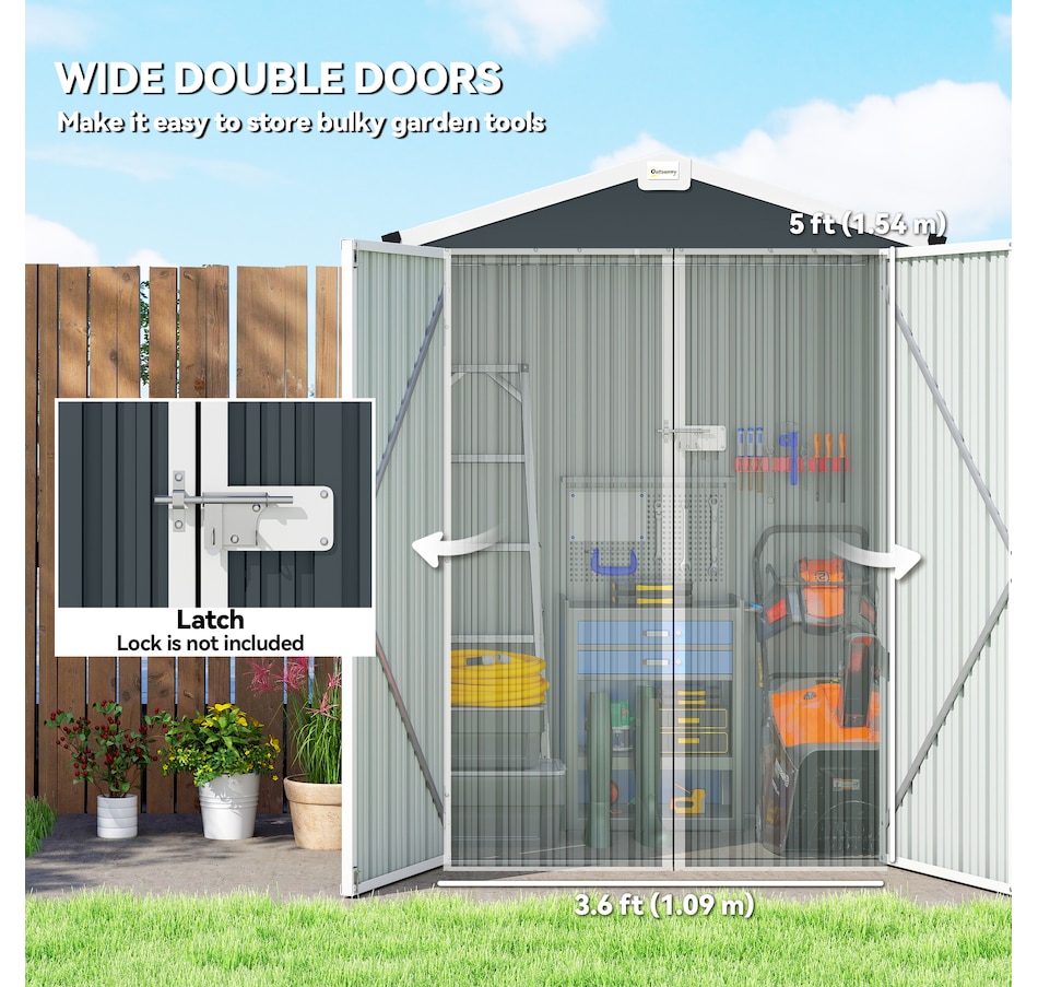 Image 968319_ALTMORE3.jpg, Product 968-319 / Price $209.99, Outsunny 4.4' x 3' Outdoor Storage Shed w/ Lockable Wide Doors, Dark Grey from Outsunny on TSC.ca's Home & Garden department