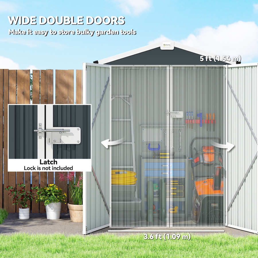 Image 968319_ALTMORE3.jpg, Product 968-319 / Price $179.99, Outsunny 4.4' x 3' Outdoor Storage Shed w/ Lockable Wide Doors, Dark Grey from Outsunny on TSC.ca's Home & Garden department