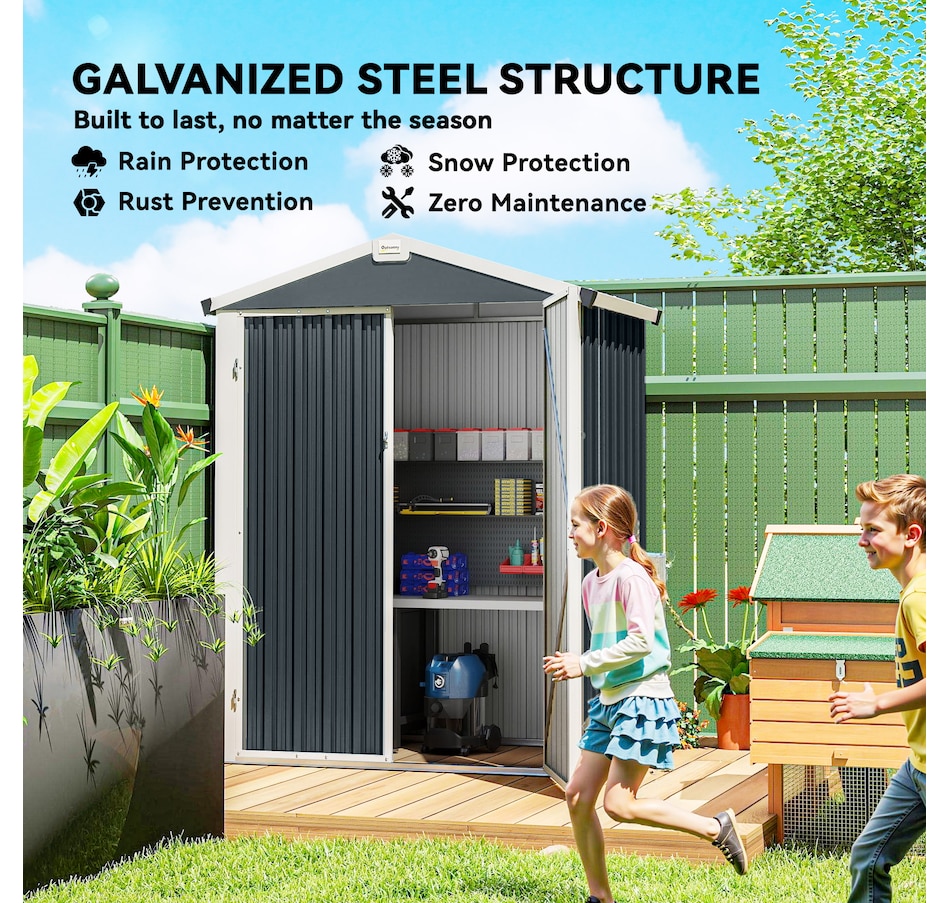 Image 968319_ALTMORE4.jpg, Product 968-319 / Price $209.99, Outsunny 4.4' x 3' Outdoor Storage Shed w/ Lockable Wide Doors, Dark Grey from Outsunny on TSC.ca's Home & Garden department