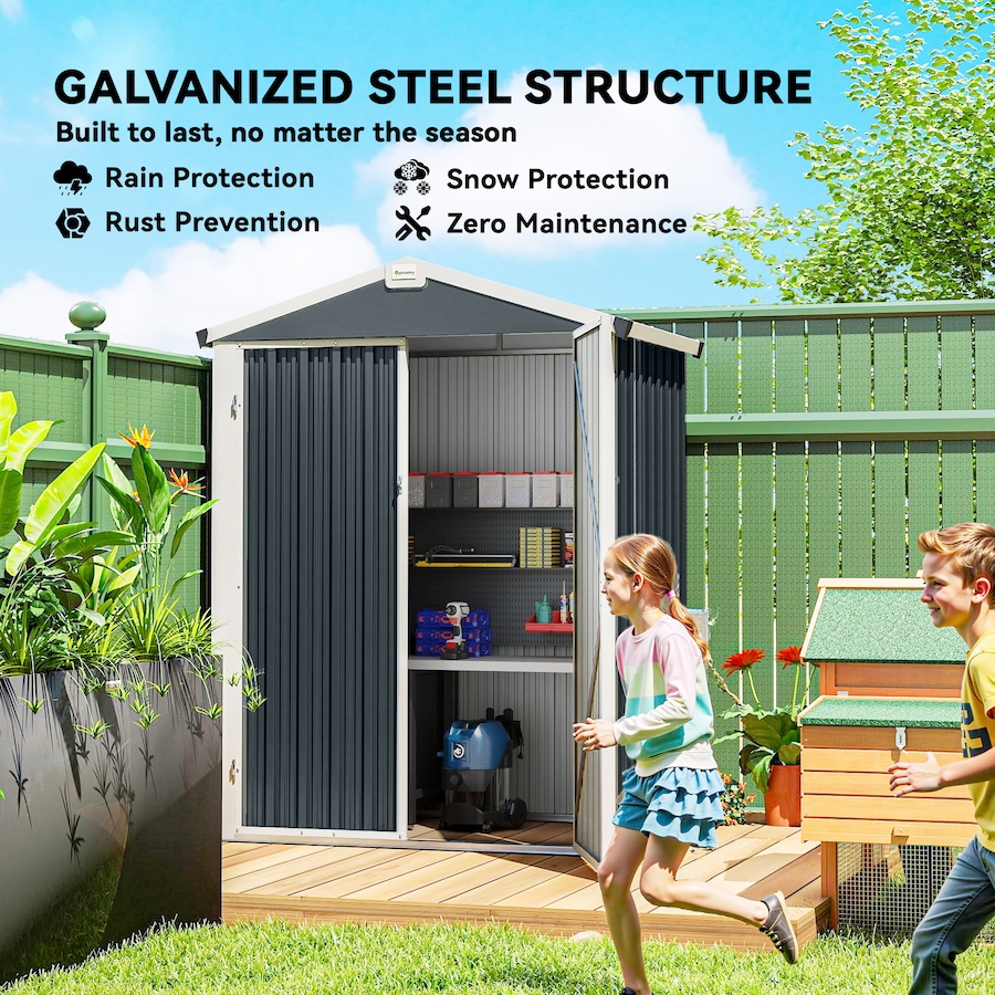 Image 968319_ALTMORE4.jpg, Product 968-319 / Price $179.99, Outsunny 4.4' x 3' Outdoor Storage Shed w/ Lockable Wide Doors, Dark Grey from Outsunny on TSC.ca's Home & Garden department