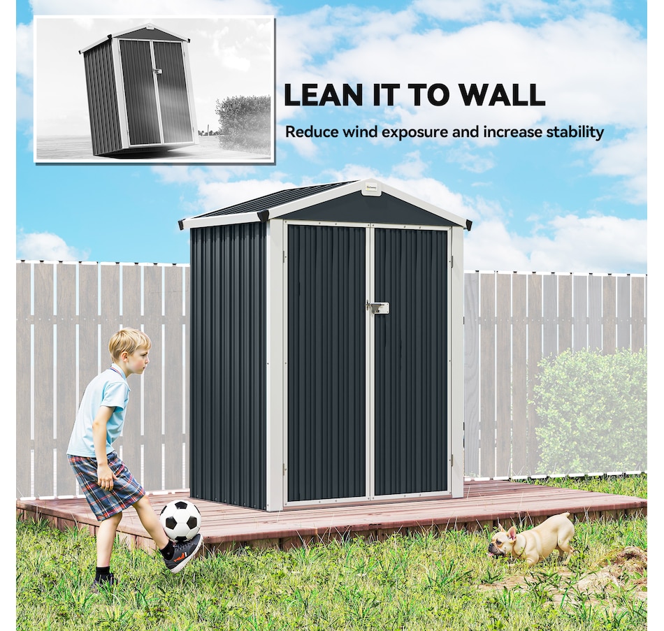 Image 968319_ALTMORE5.jpg, Product 968-319 / Price $209.99, Outsunny 4.4' x 3' Outdoor Storage Shed w/ Lockable Wide Doors, Dark Grey from Outsunny on TSC.ca's Home & Garden department