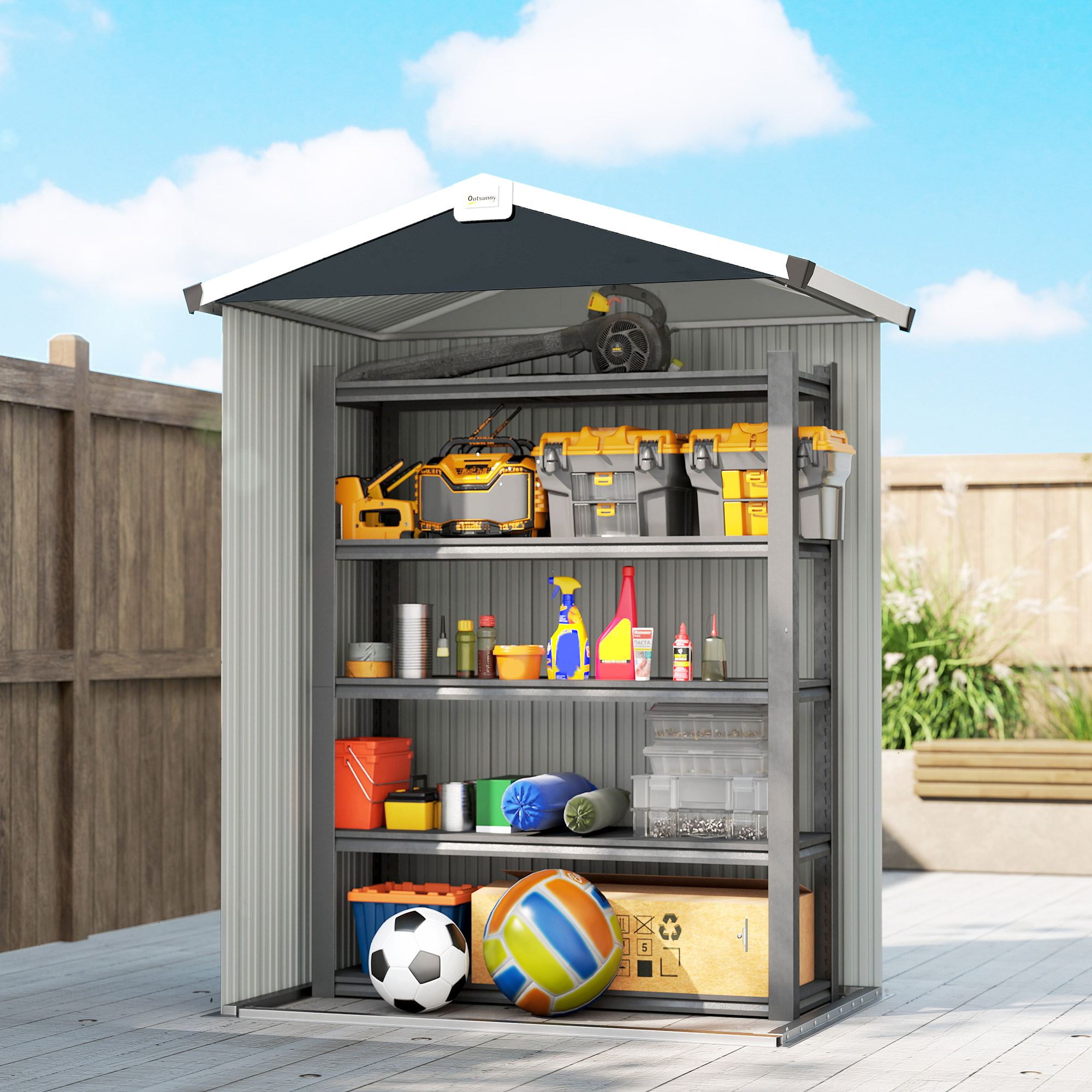 Outsunny 4.4' x 3' Outdoor Storage Shed w/ Lockable Wide Doors