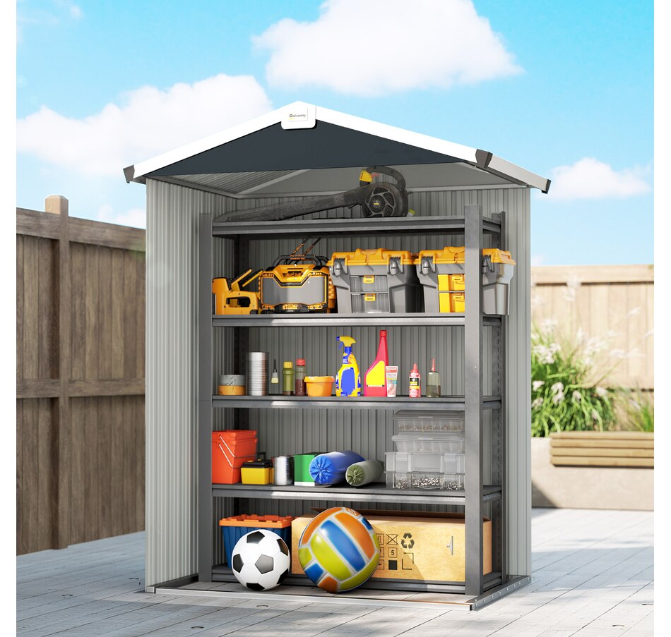 Image 968319_ALTMORE7.jpg, Product 968-319 / Price $209.99, Outsunny 4.4' x 3' Outdoor Storage Shed w/ Lockable Wide Doors, Dark Grey from Outsunny on TSC.ca's Home & Garden department