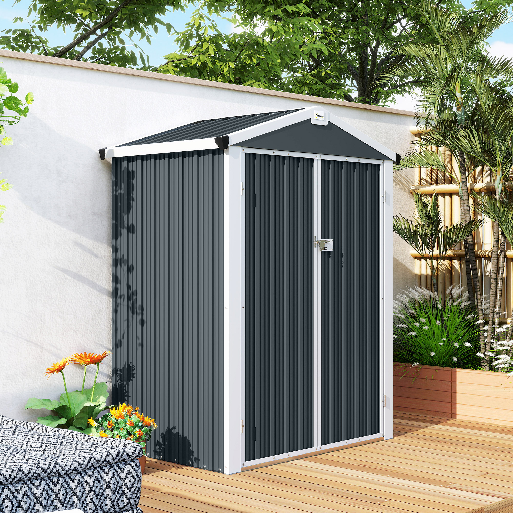 Outsunny 4.4' x 3' Outdoor Storage Shed w/ Lockable Wide Doors