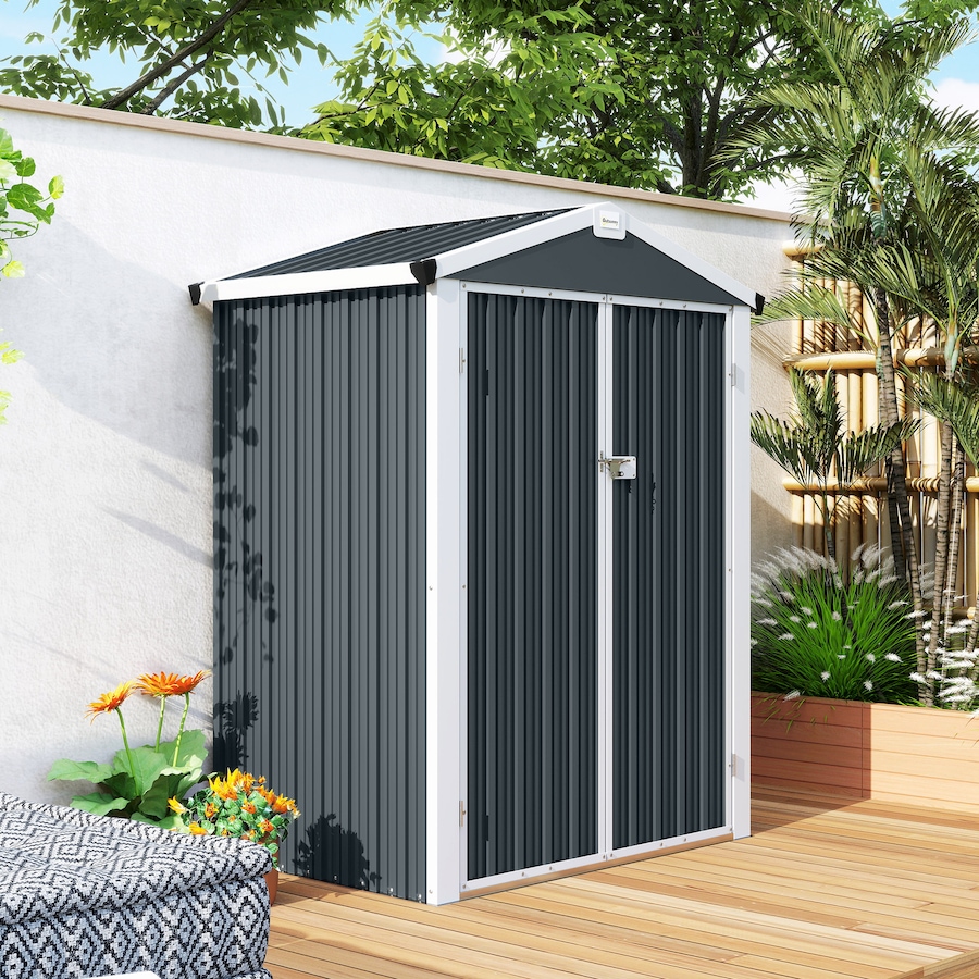 Image 968319_ALTMORE8.jpg, Product 968-319 / Price $179.99, Outsunny 4.4' x 3' Outdoor Storage Shed w/ Lockable Wide Doors, Dark Grey from Outsunny on TSC.ca's Home & Garden department