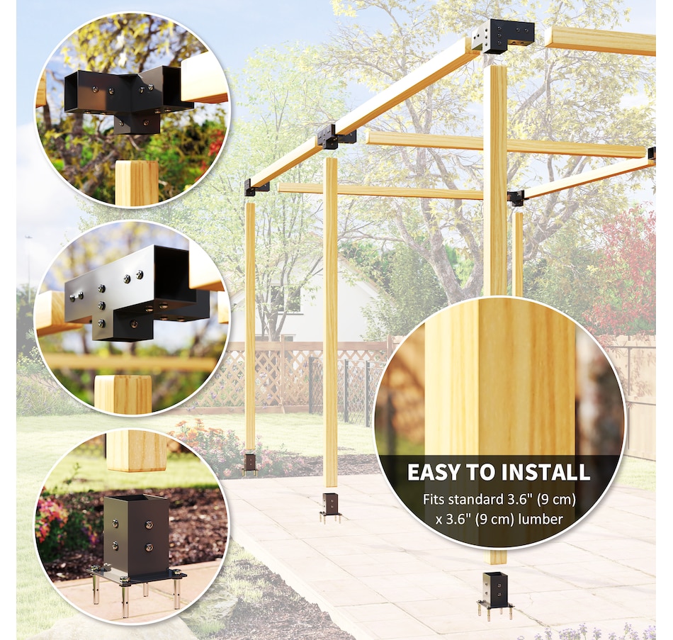 Image 968326_ALTMORE4.jpg, Product 968-326 / Price $188.99, Outsunny 12PCS Pergola Brackets Kit for 4x4 (Actual 3.6x3.6 inch) Lumber from Outsunny on TSC.ca's Home & Garden department