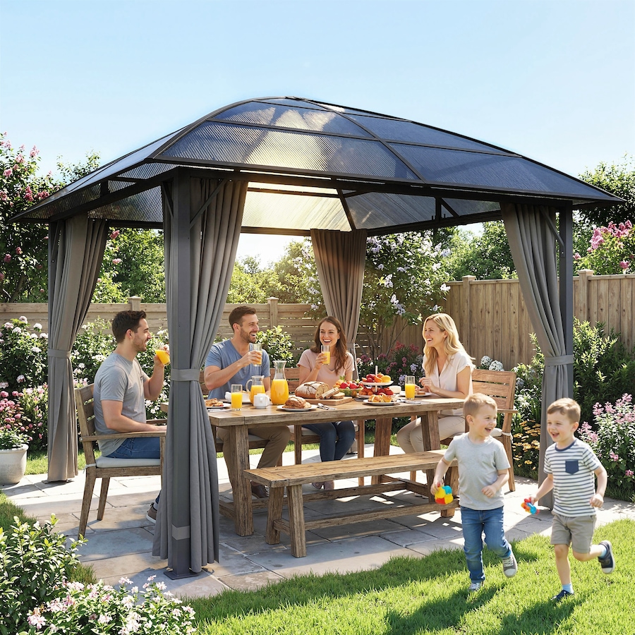 Image 968330_ALTMORE1.jpg, Product 968-330 / Price $629.99, Outsunny 10' x 10' Hardtop Gazebo with UV60+ Polycarbonate Roof & Curtains from Outsunny on TSC.ca's Home & Garden department