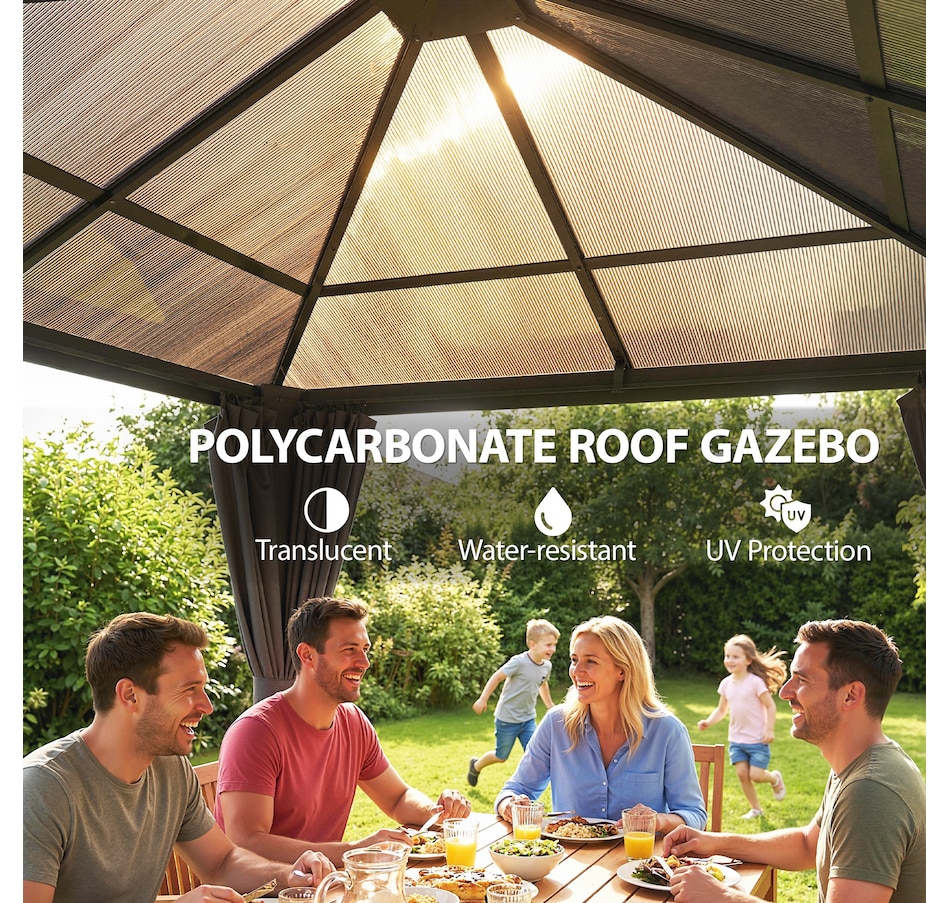 Image 968330_ALTMORE3.jpg, Product 968-330 / Price $679.99, Outsunny 10' x 10' Hardtop Gazebo with UV60+ Polycarbonate Roof & Curtains from Outsunny on TSC.ca's Home & Garden department