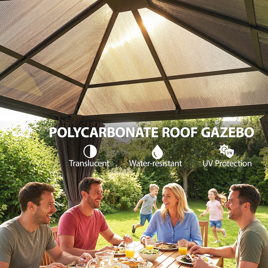 Image 968330_ALTMORE3.jpg, Product 968-330 / Price $629.99, Outsunny 10' x 10' Hardtop Gazebo with UV60+ Polycarbonate Roof & Curtains from Outsunny on TSC.ca's Home & Garden department