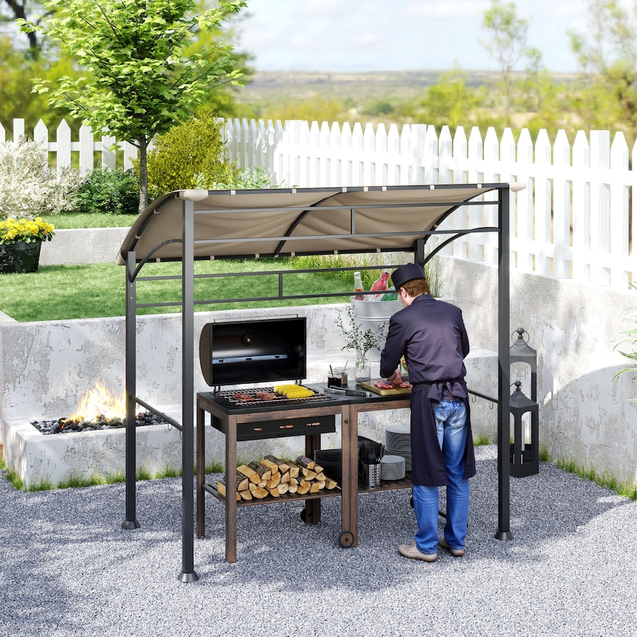 Image 968333_ALTMORE1.jpg, Product 968-333 / Price $141.99, Outsunny 7' x 5' BBQ Grill Gazebo Tent with Steel Frame Hooks Khaki from Outsunny on TSC.ca's Home & Garden department