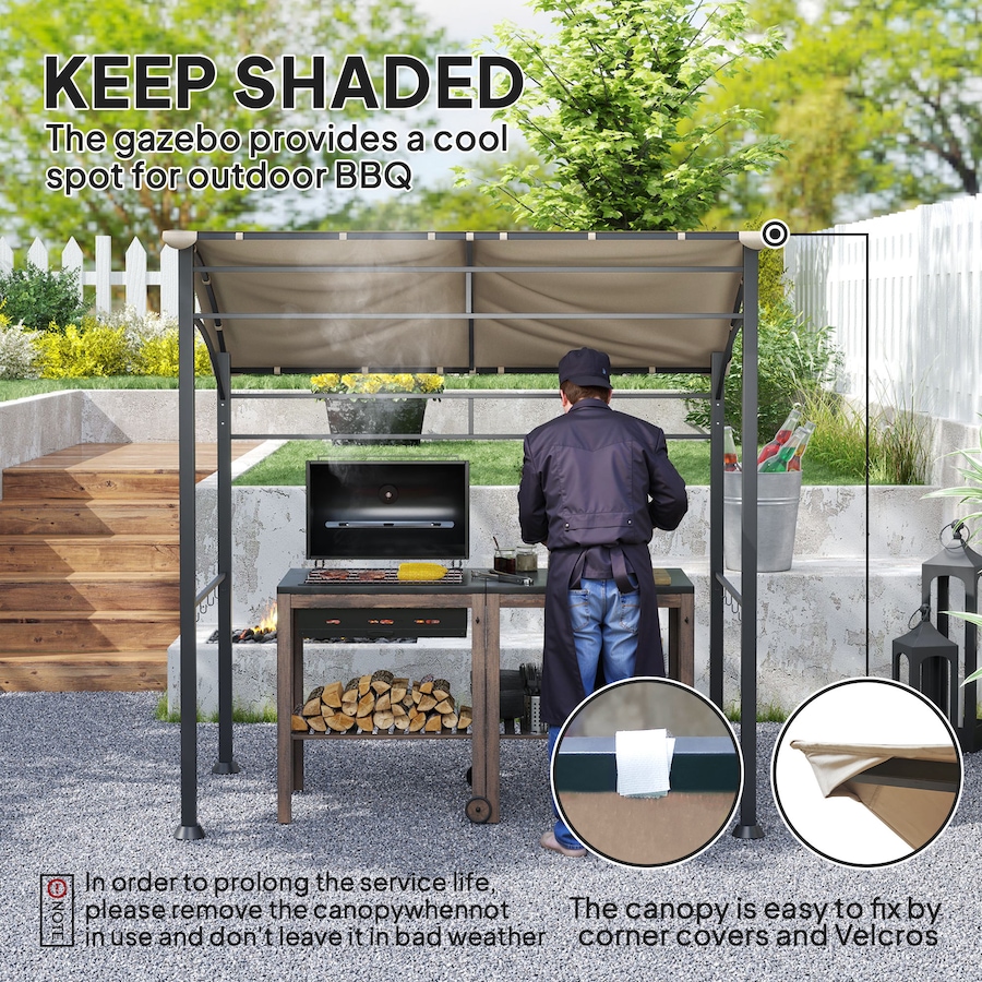 Image 968333_ALTMORE3.jpg, Product 968-333 / Price $141.99, Outsunny 7' x 5' BBQ Grill Gazebo Tent with Steel Frame Hooks Khaki from Outsunny on TSC.ca's Home & Garden department
