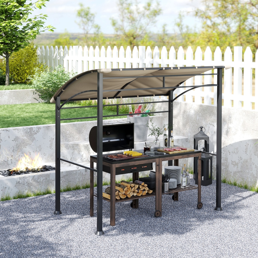 Image 968333_ALTMORE6.jpg, Product 968-333 / Price $141.99, Outsunny 7' x 5' BBQ Grill Gazebo Tent with Steel Frame Hooks Khaki from Outsunny on TSC.ca's Home & Garden department