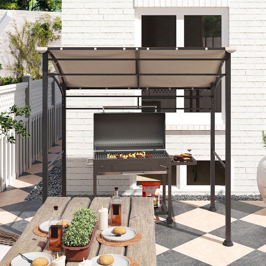 Image 968333_ALTMORE8.jpg, Product 968-333 / Price $141.99, Outsunny 7' x 5' BBQ Grill Gazebo Tent with Steel Frame Hooks Khaki from Outsunny on TSC.ca's Home & Garden department