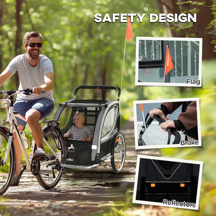 Image 968361_ALTMORE13.jpg, Product 968-361 / Price $216.99, Aosom Child Bike Trailer with Storage, 5 Point Harness, Baby Stroller Grey from Aosom on TSC.ca's Toys & Hobbies department