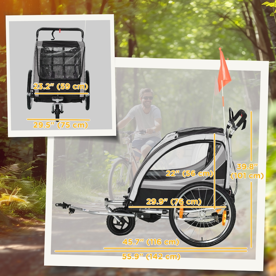 Image 968361_ALTMORE2.jpg, Product 968-361 / Price $216.99, Aosom Child Bike Trailer with Storage, 5 Point Harness, Baby Stroller Grey from Aosom on TSC.ca's Toys & Hobbies department