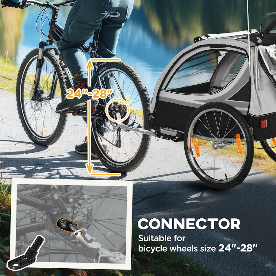 Image 968361_ALTMORE6.jpg, Product 968-361 / Price $216.99, Aosom Child Bike Trailer with Storage, 5 Point Harness, Baby Stroller Grey from Aosom on TSC.ca's Toys & Hobbies department