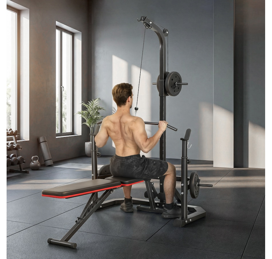 Image 968375_ALTMORE1.jpg, Product 968-375 / Price $143.99, Soozier Multi-Function Home Gym Machine with Bench Press Rack, Black from Soozier on TSC.ca's Health & Fitness department