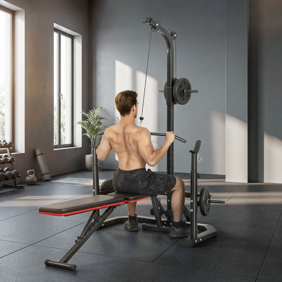 Image 968375_ALTMORE1.jpg, Product 968-375 / Price $139.99, Soozier Multi-Function Home Gym Machine with Bench Press Rack, Black from Soozier on TSC.ca's Health & Fitness department