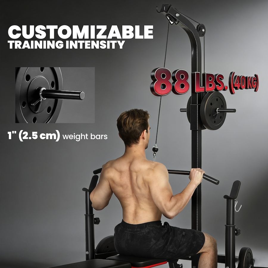 Image 968375_ALTMORE4.jpg, Product 968-375 / Price $139.99, Soozier Multi-Function Home Gym Machine with Bench Press Rack, Black from Soozier on TSC.ca's Health & Fitness department