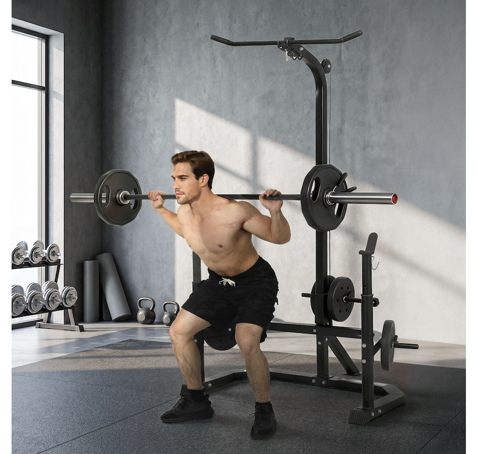 Image 968375_ALTMORE8.jpg, Product 968-375 / Price $143.99, Soozier Multi-Function Home Gym Machine with Bench Press Rack, Black from Soozier on TSC.ca's Health & Fitness department