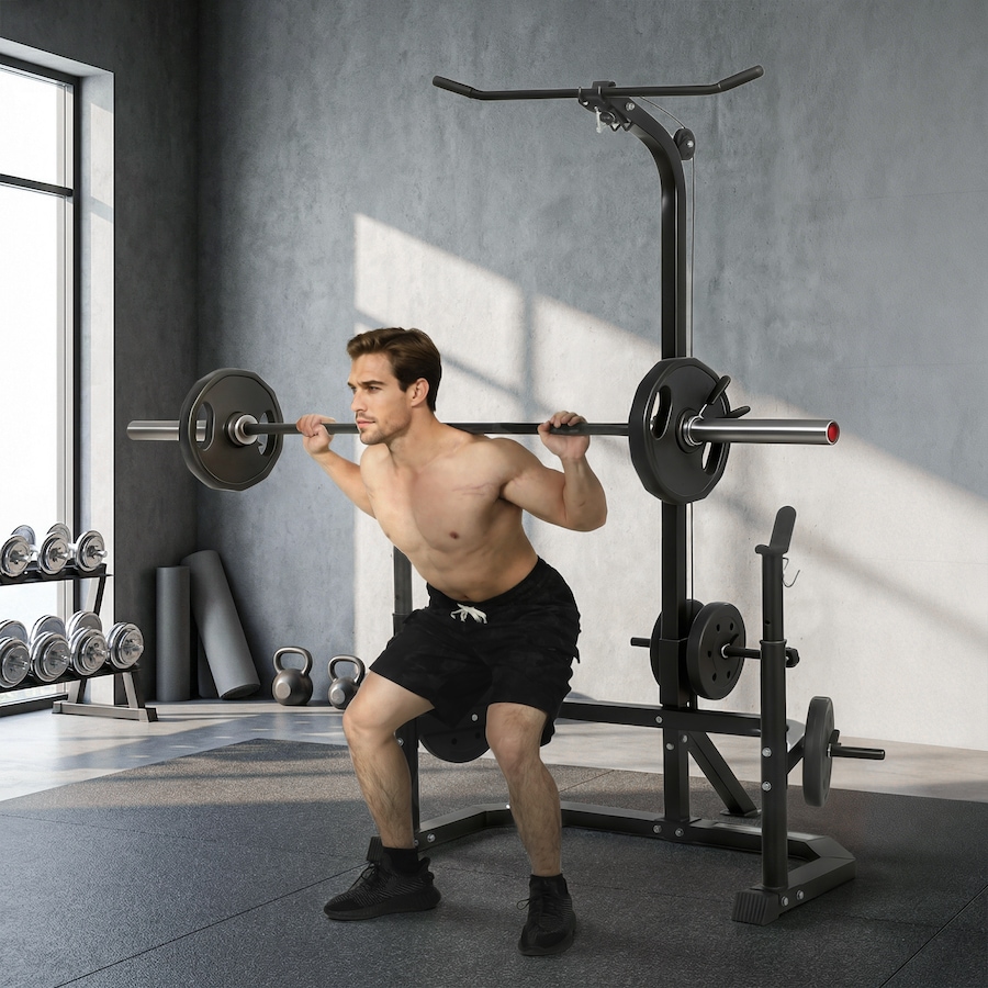 Image 968375_ALTMORE8.jpg, Product 968-375 / Price $139.99, Soozier Multi-Function Home Gym Machine with Bench Press Rack, Black from Soozier on TSC.ca's Health & Fitness department