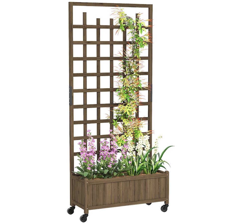 Image 968389.jpg, Product 968-389 / Price $109.99, Outsunny Planter with Trellis, Raised Garden Bed with Wheels, Brown from Outsunny on TSC.ca's Home & Garden department