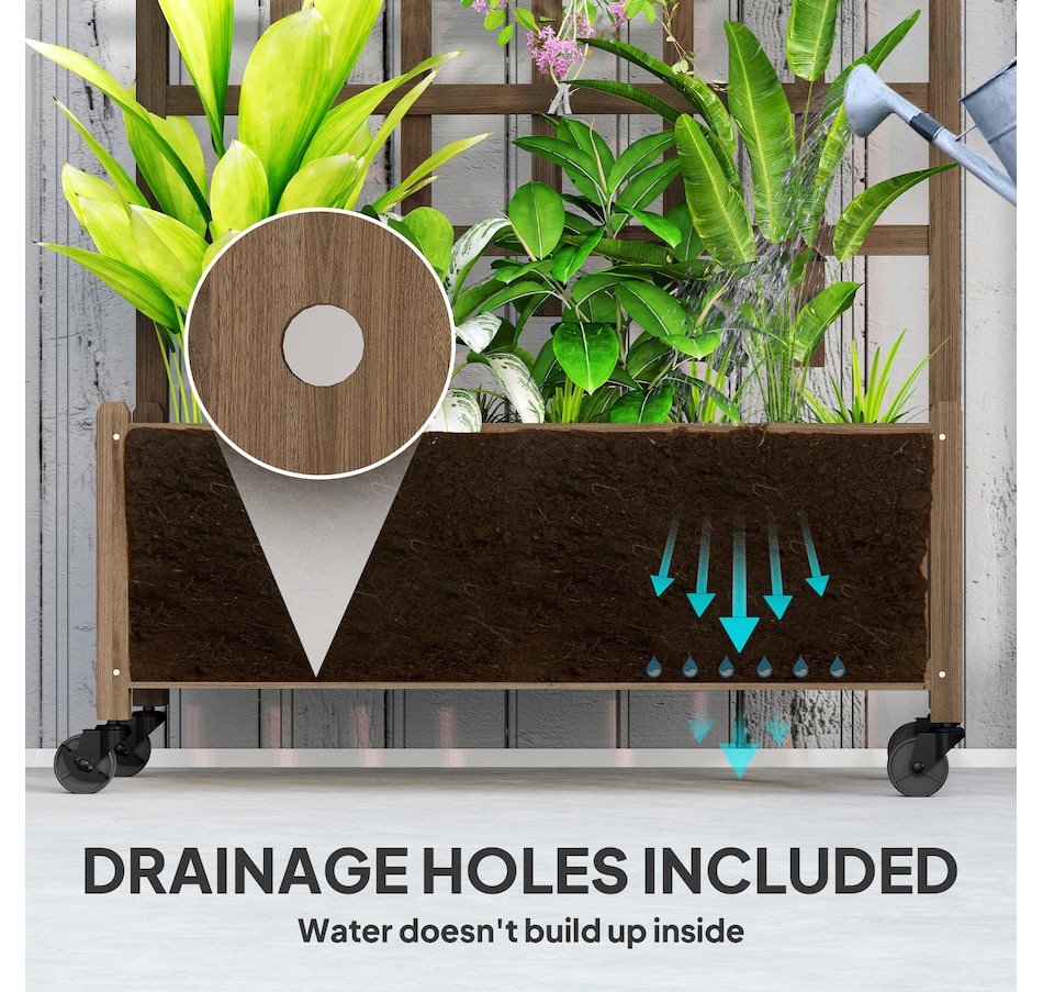 Image 968389_ALTMORE4.jpg, Product 968-389 / Price $109.99, Outsunny Planter with Trellis, Raised Garden Bed with Wheels, Brown from Outsunny on TSC.ca's Home & Garden department