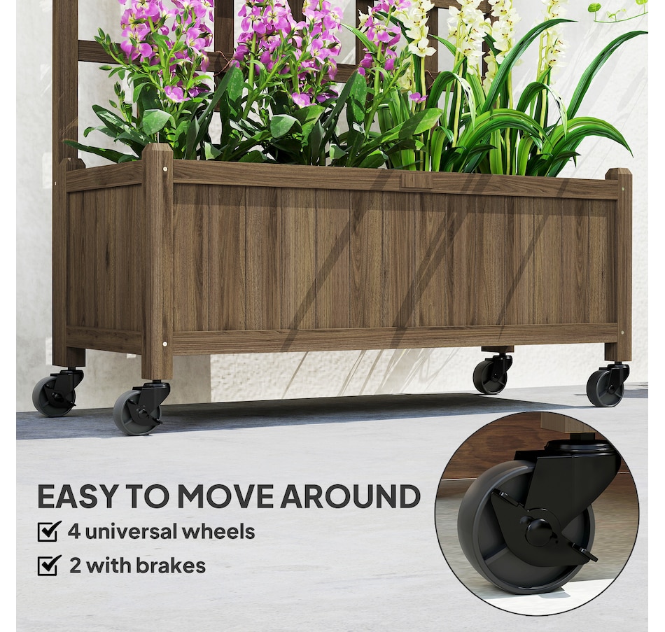 Image 968389_ALTMORE5.jpg, Product 968-389 / Price $109.99, Outsunny Planter with Trellis, Raised Garden Bed with Wheels, Brown from Outsunny on TSC.ca's Home & Garden department