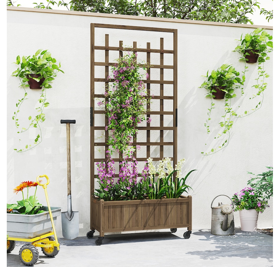 Image 968389_ALTMORE7.jpg, Product 968-389 / Price $109.99, Outsunny Planter with Trellis, Raised Garden Bed with Wheels, Brown from Outsunny on TSC.ca's Home & Garden department