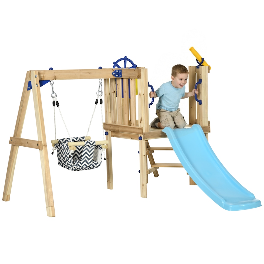 Image 968402.jpg, Product 968-402 / Price $199.99, Outsunny Wooden Kids Swing Set with Swing Seat, Ages 18-48 Months, Natural from Outsunny on TSC.ca's Home & Garden department