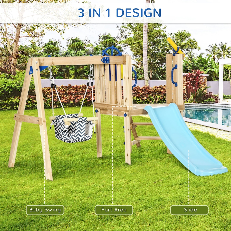 Image 968402_ALTMORE3.jpg, Product 968-402 / Price $199.99, Outsunny Wooden Kids Swing Set with Swing Seat, Ages 18-48 Months, Natural from Outsunny on TSC.ca's Home & Garden department