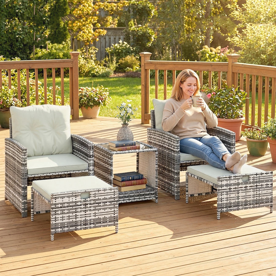 Image 968413_ALTMORE1.jpg, Product 968-413 / Price $334.99, Outsunny 5 Piece Patio Furniture Set with Ottomans Cushions, Grey/Cream from Outsunny on TSC.ca's Home & Garden department