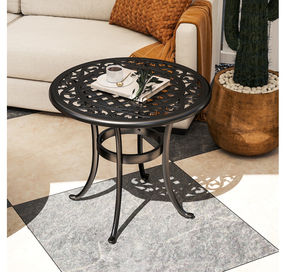 Image 968416_ALTMORE1.jpg, Product 968-416 / Price $103.99, Outsunny Outdoor Side Table w/ Cast Aluminum, Coffee Side Desk, Black from Outsunny on TSC.ca's Home & Garden department