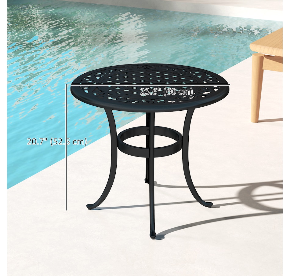 Image 968416_ALTMORE2.jpg, Product 968-416 / Price $103.99, Outsunny Outdoor Side Table w/ Cast Aluminum, Coffee Side Desk, Black from Outsunny on TSC.ca's Home & Garden department