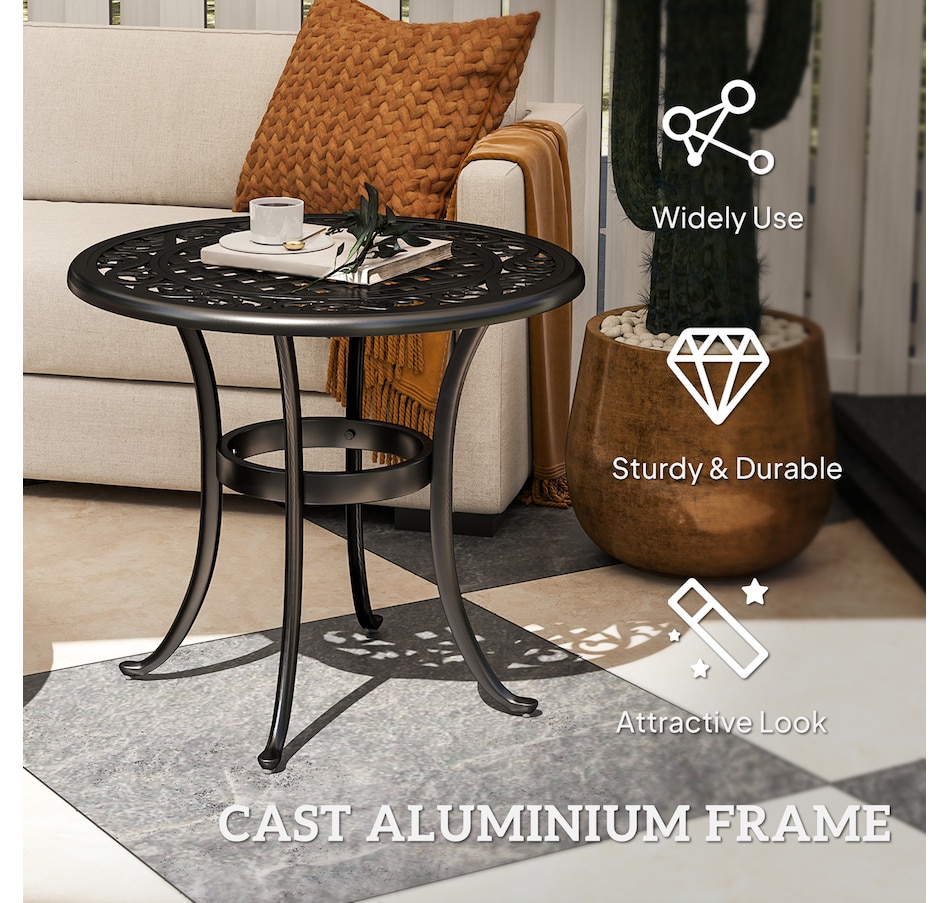 Image 968416_ALTMORE4.jpg, Product 968-416 / Price $103.99, Outsunny Outdoor Side Table w/ Cast Aluminum, Coffee Side Desk, Black from Outsunny on TSC.ca's Home & Garden department