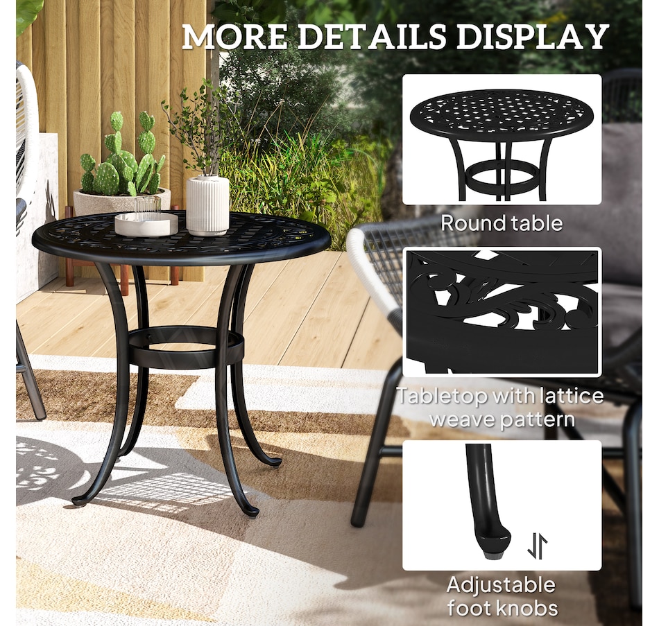 Image 968416_ALTMORE5.jpg, Product 968-416 / Price $103.99, Outsunny Outdoor Side Table w/ Cast Aluminum, Coffee Side Desk, Black from Outsunny on TSC.ca's Home & Garden department
